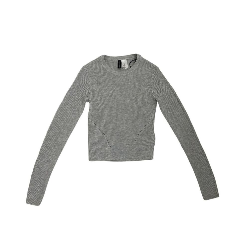 Divided by H&M Ribbed Gray Cropped Preppy Basics Capsule Sweater Size XS